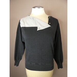 VTG Tony Lambert Women's M 100% Cotton Sweatshirt Top Grey Black Foldover Neck